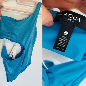 Aqua Shimmery Metallic Turquoise One-Piece Swimsuit